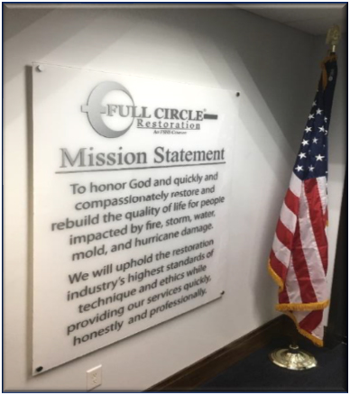 Mission Statement on the wall at Full 
Circle headquarters.